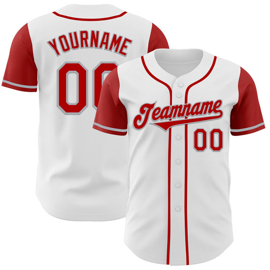 Custom White Red-Gray Authentic Two Tone Baseball Jersey - Main View