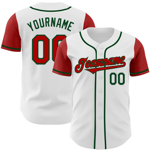 Custom White Red-Green Authentic Two Tone Baseball Jersey - Main View