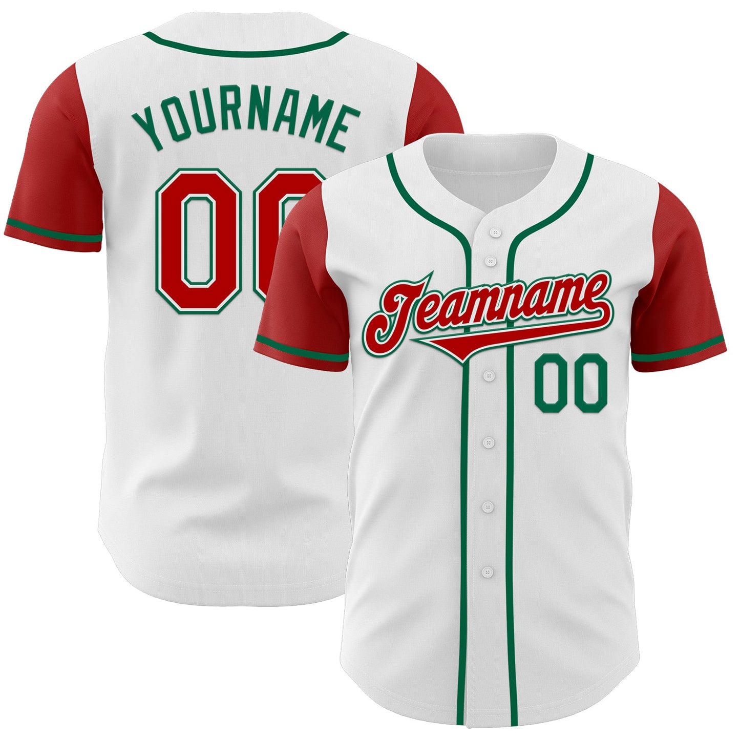 Custom White Red-Kelly Green Authentic Two Tone Baseball Jersey - Main View