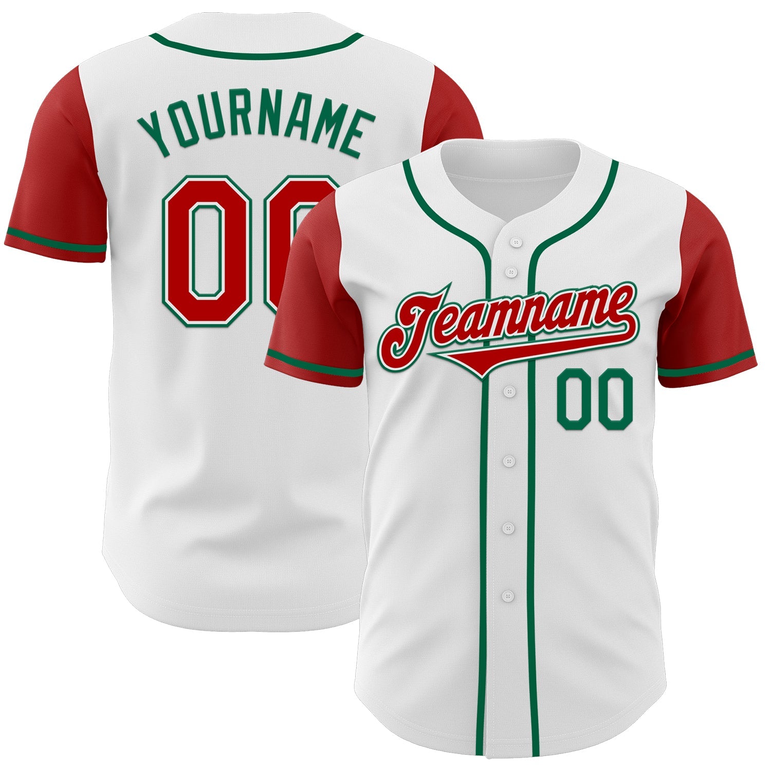 Custom White Red-Kelly Green Authentic Two Tone Baseball Jersey - Main View