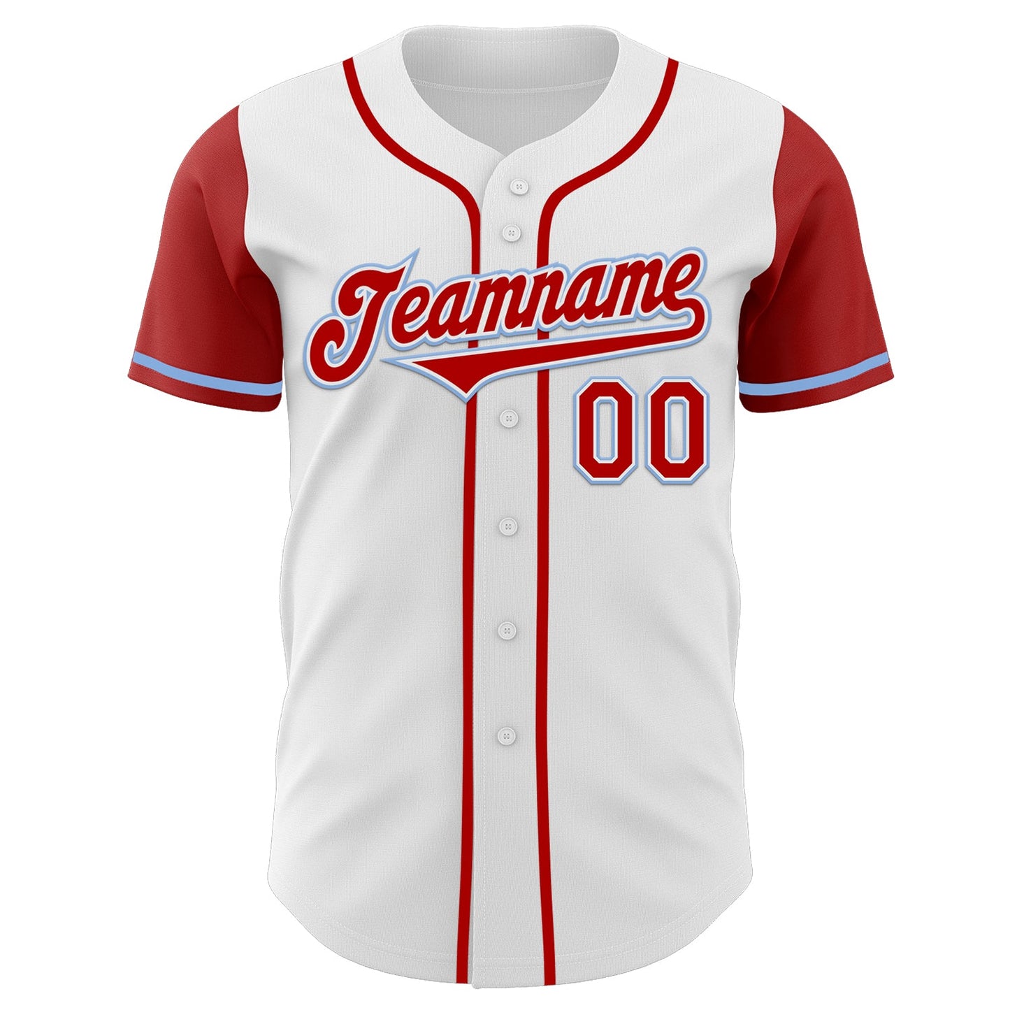 Custom White Red-Light Blue Authentic Two Tone Baseball Jersey view 2