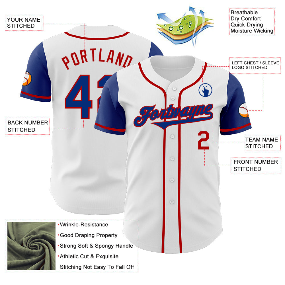 Custom White Royal-Red Authentic Two Tone Baseball Jersey view 3