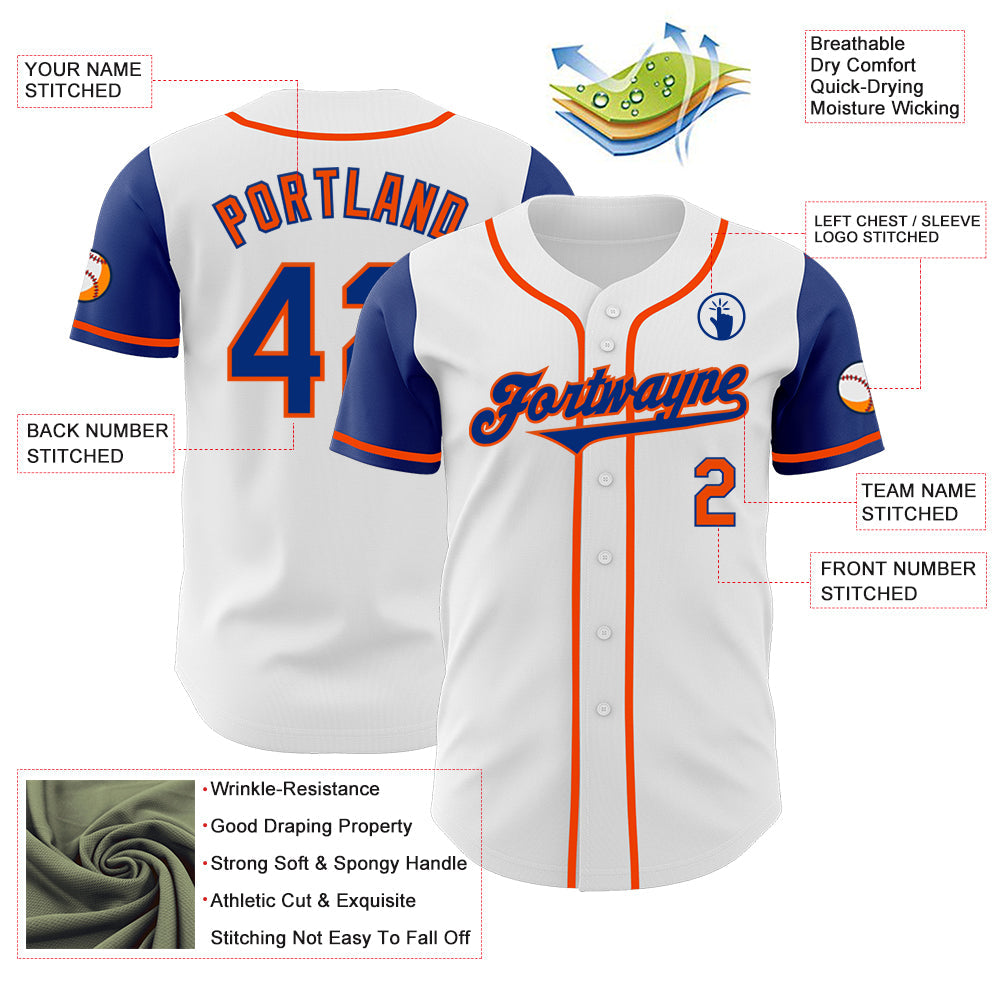 Custom White Royal-Orange Authentic Two Tone Baseball Jersey view 3