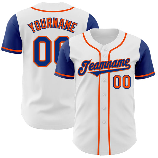 Custom White Royal-Orange Authentic Two Tone Baseball Jersey - Main View