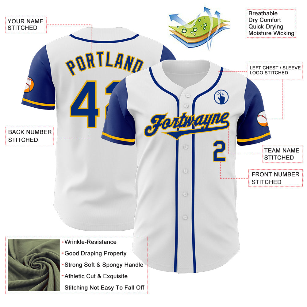 Custom White Royal-Gold Authentic Two Tone Baseball Jersey view 3