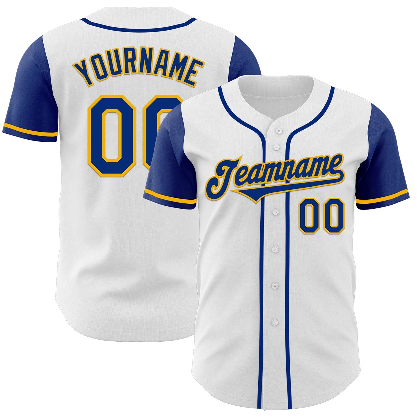 Custom White Royal-Gold Authentic Two Tone Baseball Jersey - Main View