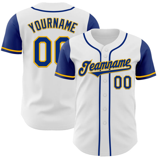 Custom White Royal-Gold Authentic Two Tone Baseball Jersey - Main View