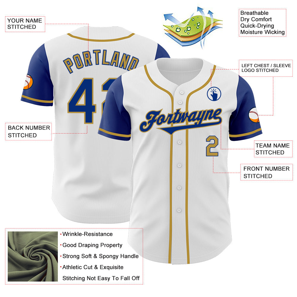 Custom White Royal-Old Gold Authentic Two Tone Baseball Jersey view 3