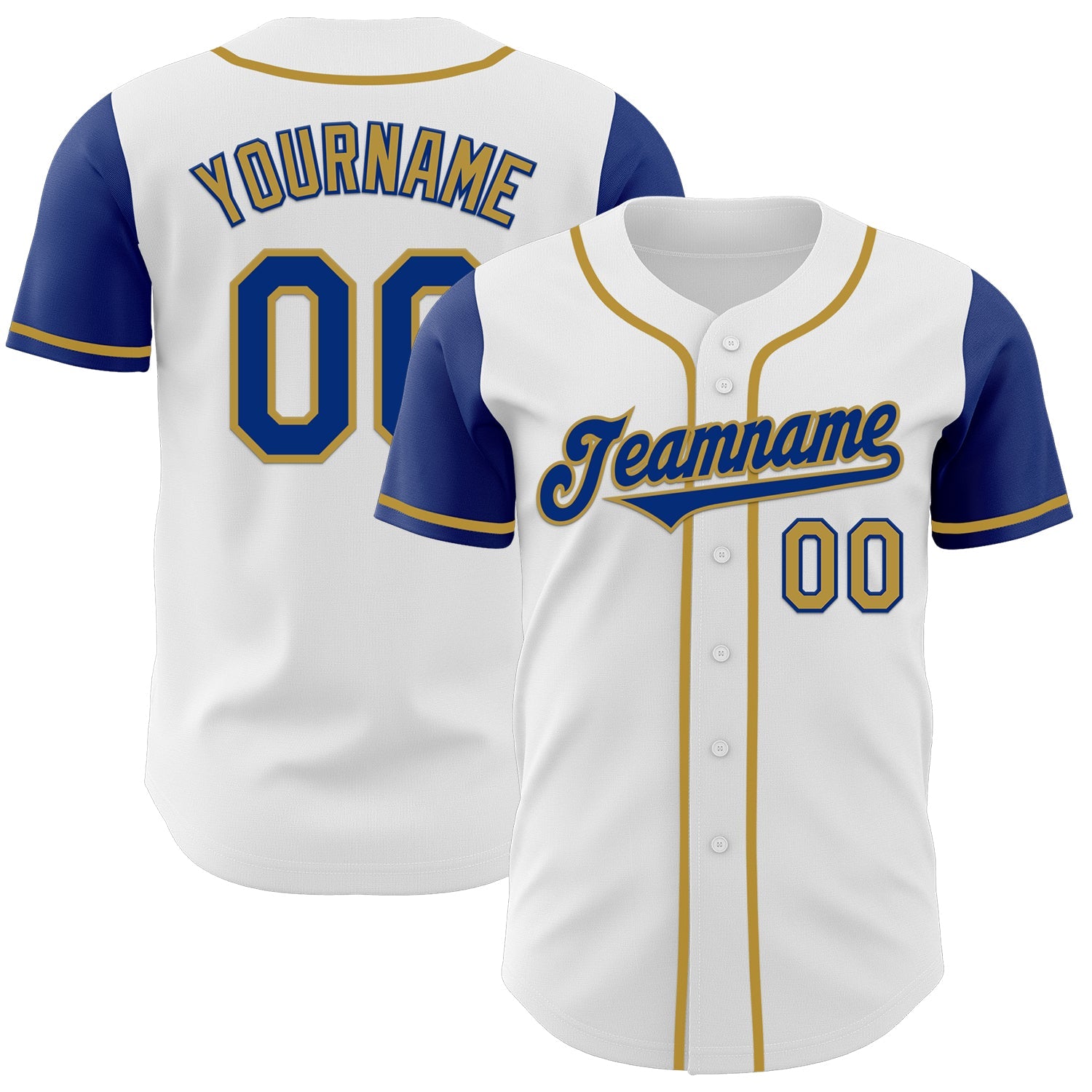 Custom White Royal-Old Gold Authentic Two Tone Baseball Jersey - Main View