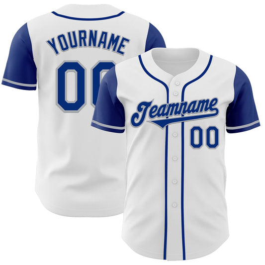 Custom White Royal-Gray Authentic Two Tone Baseball Jersey - Main View