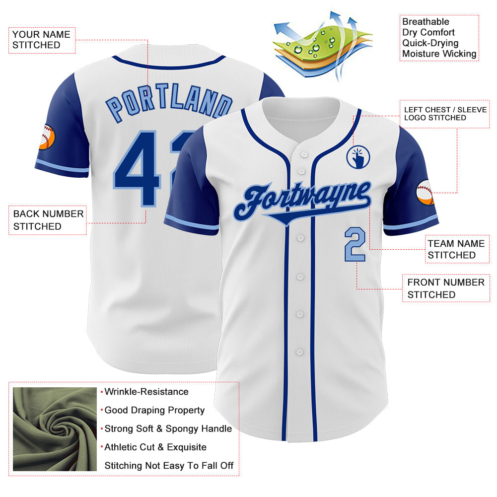 Custom White Royal-Light Blue Authentic Two Tone Baseball Jersey view 3