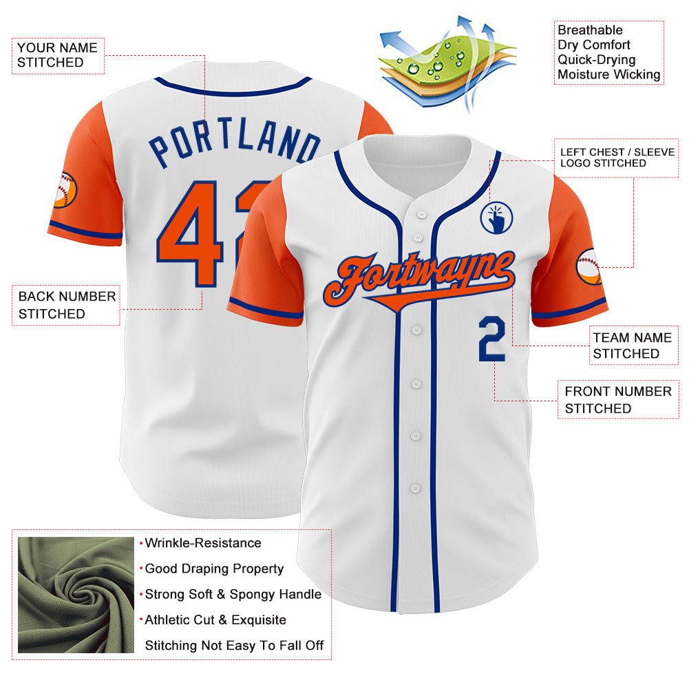 Custom White Orange-Royal Authentic Two Tone Baseball Jersey view 3