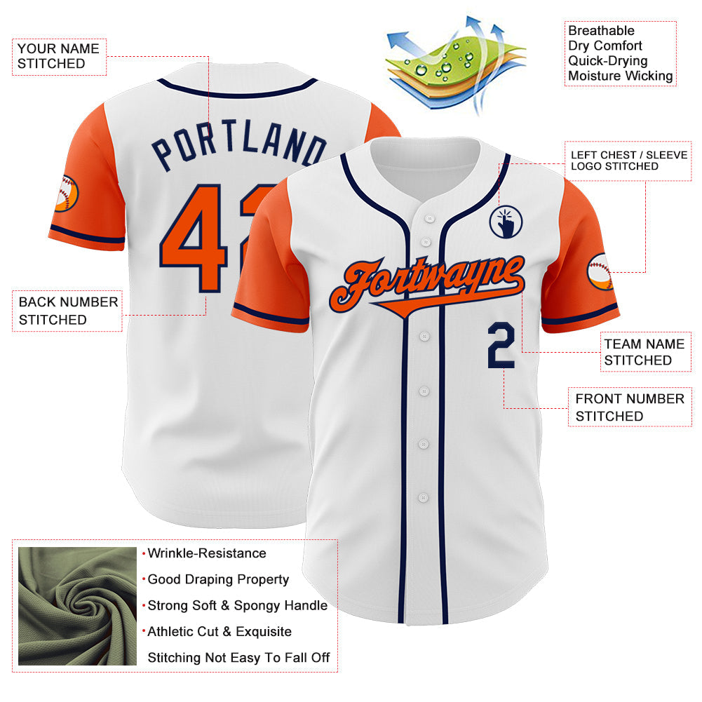 Custom White Orange-Navy Authentic Two Tone Baseball Jersey view 3