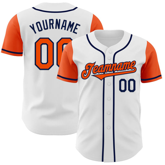 Custom White Orange-Navy Authentic Two Tone Baseball Jersey - Main View