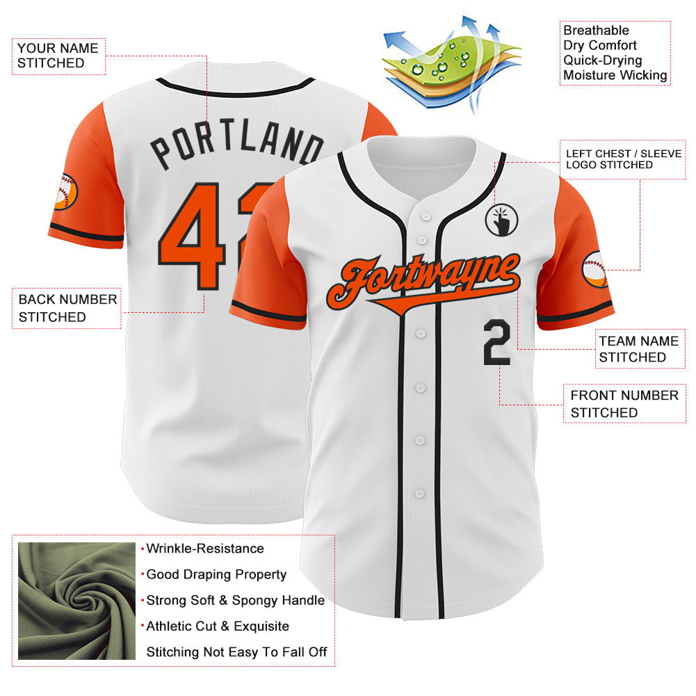 Custom White Orange-Black Authentic Two Tone Baseball Jersey view 3