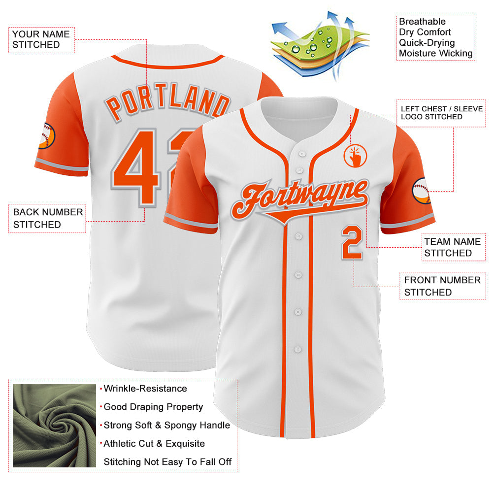 Custom White Orange-Gray Authentic Two Tone Baseball Jersey view 3