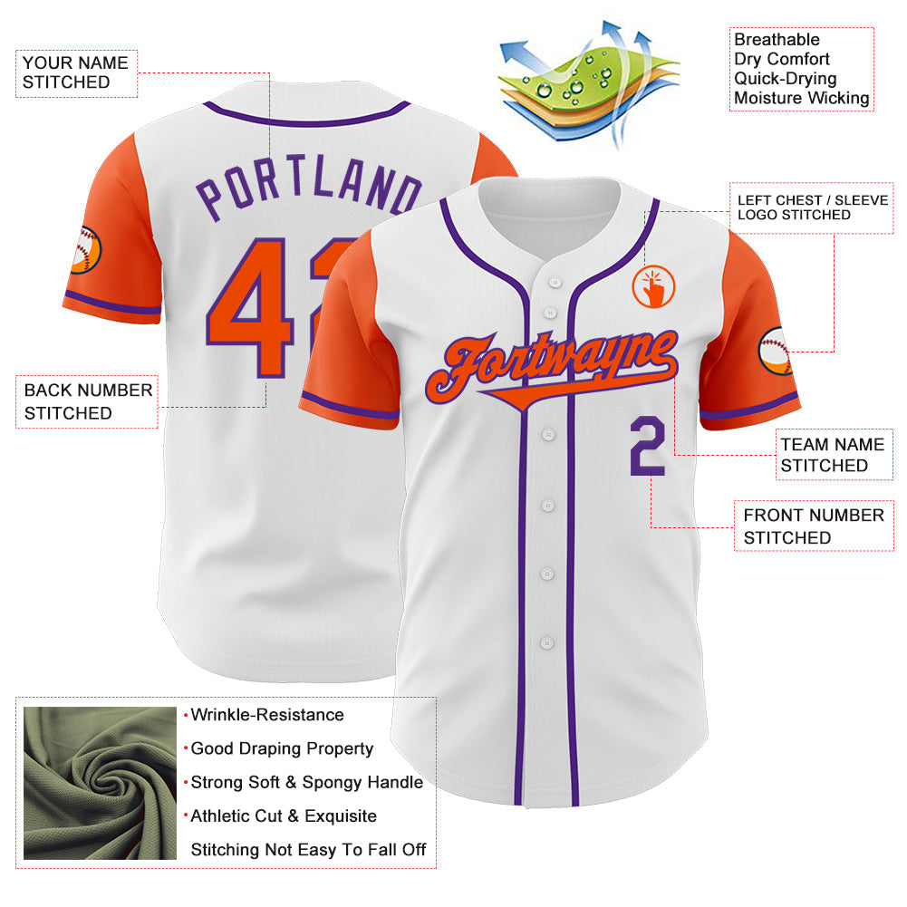 Custom White Orange-Purple Authentic Two Tone Baseball Jersey view 3