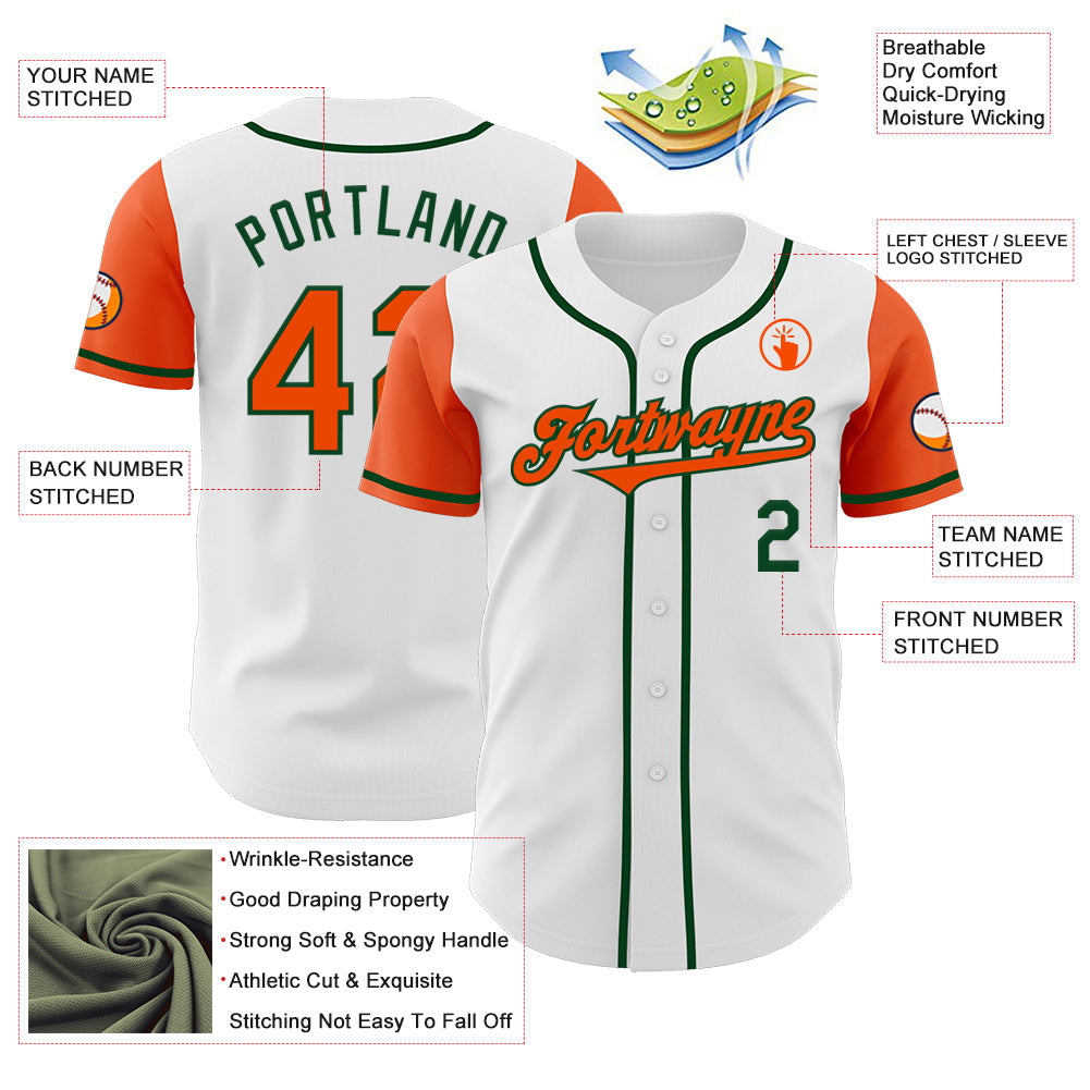 Custom White Orange-Green Authentic Two Tone Baseball Jersey view 3