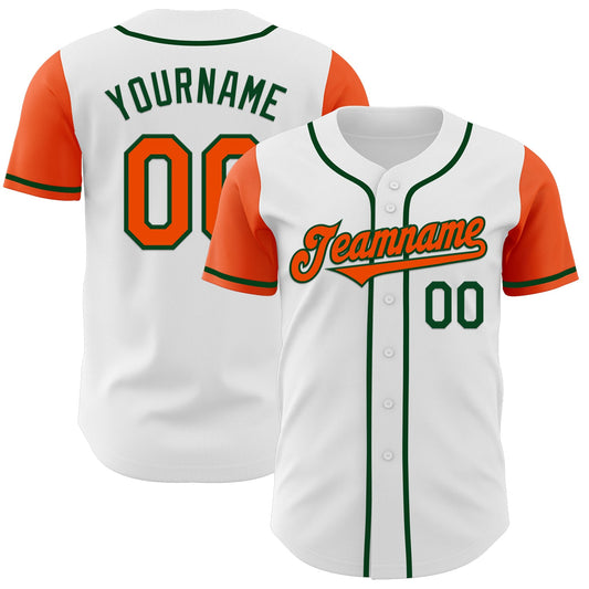 Custom White Orange-Green Authentic Two Tone Baseball Jersey - Main View