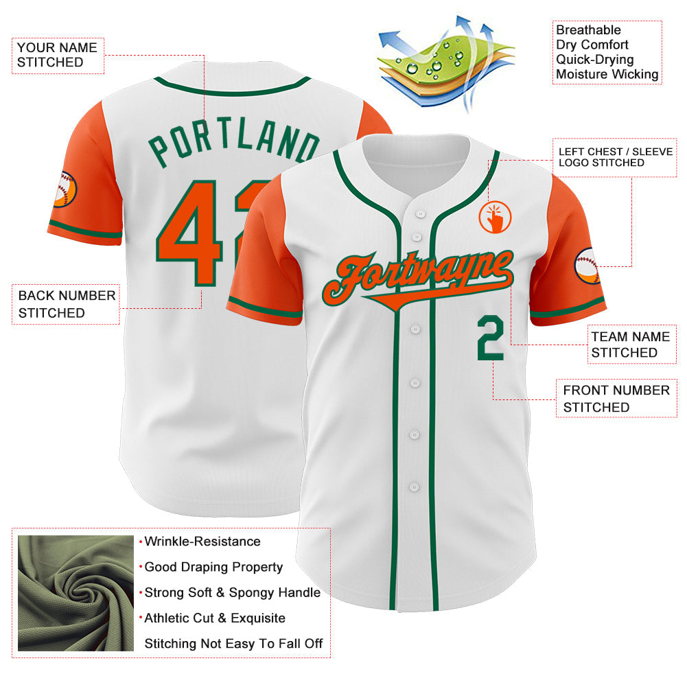 Custom White Orange-Kelly Green Authentic Two Tone Baseball Jersey view 3