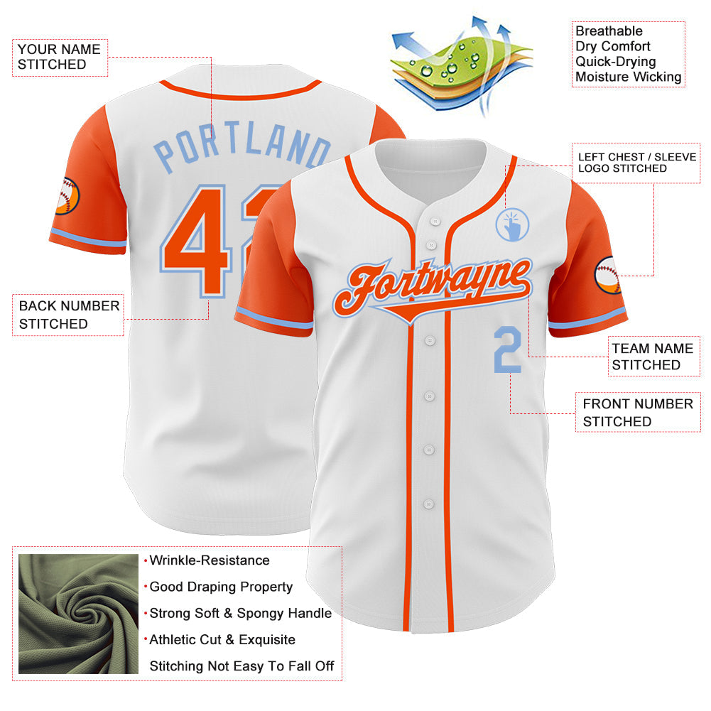 Custom White Orange-Light Blue Authentic Two Tone Baseball Jersey view 3