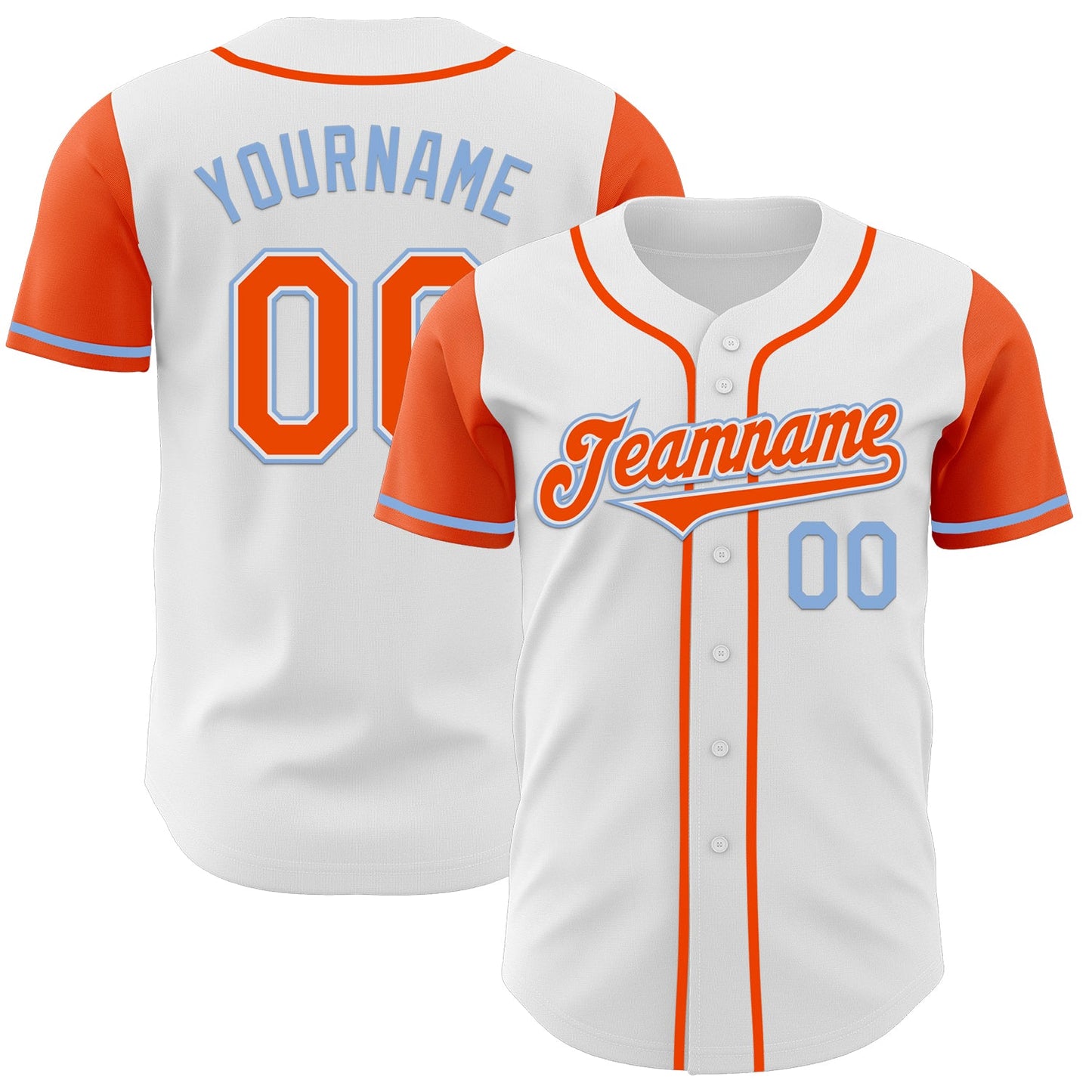 Custom White Orange-Light Blue Authentic Two Tone Baseball Jersey - Main View