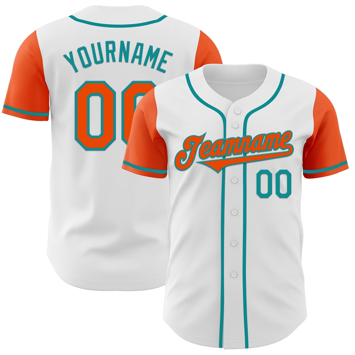 Custom White Orange-Teal Authentic Two Tone Baseball Jersey - Main View