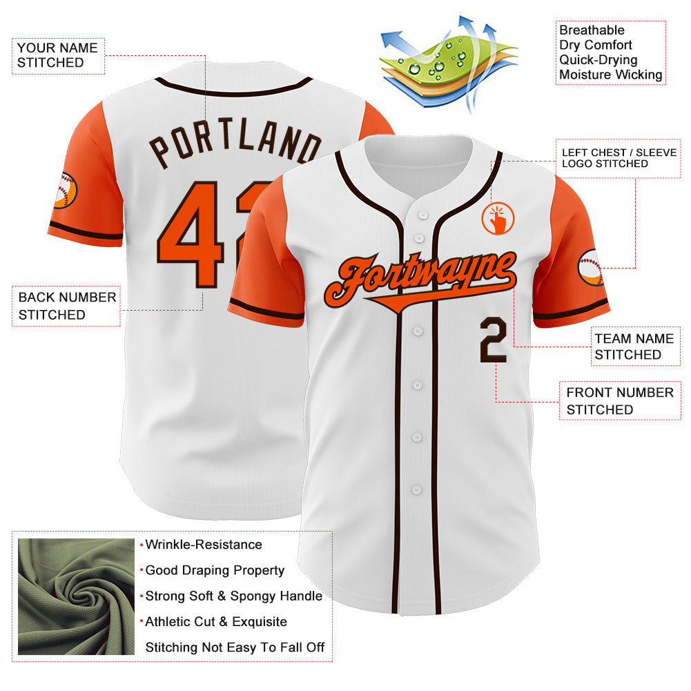 Custom White Orange-Brown Authentic Two Tone Baseball Jersey view 3