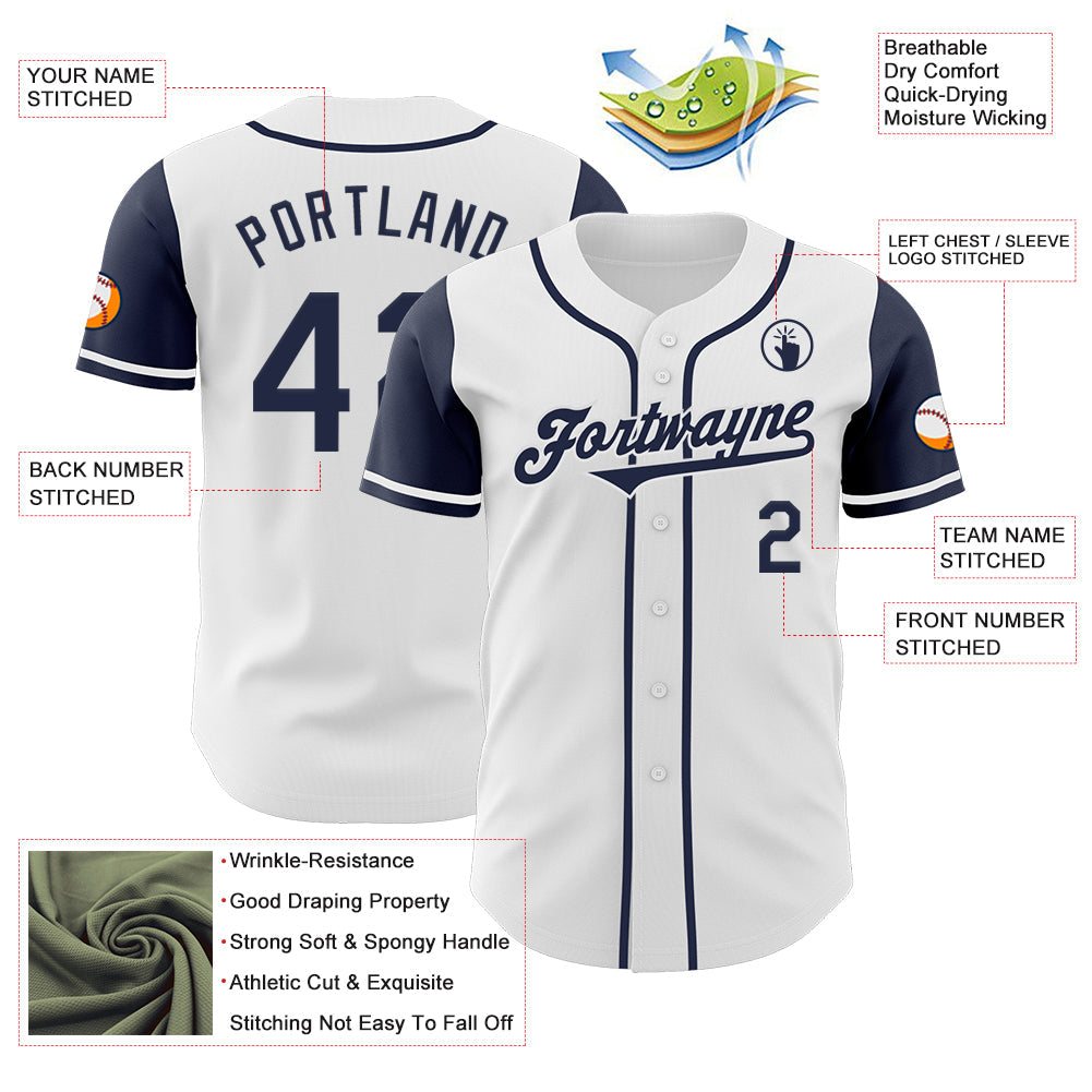 Custom White Navy Authentic Two Tone Baseball Jersey view 3