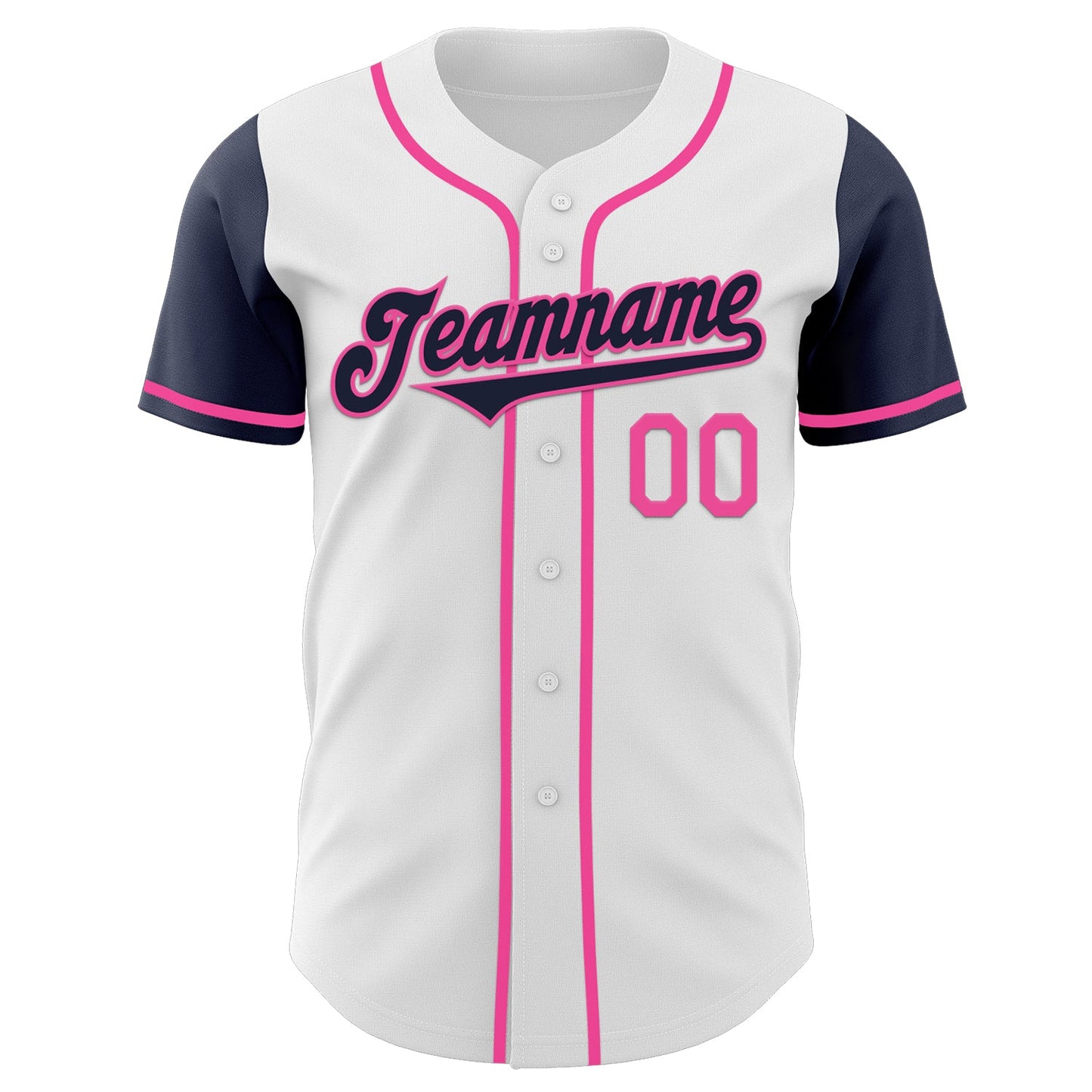 Custom White Navy-Pink Authentic Two Tone Baseball Jersey view 2