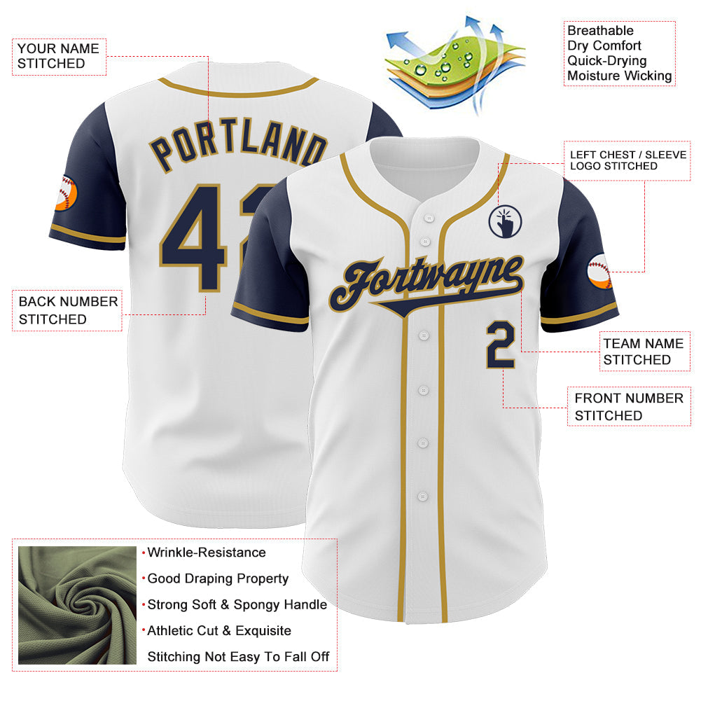 Custom White Navy-Old Gold Authentic Two Tone Baseball Jersey view 3