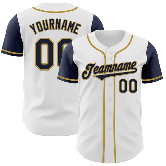 Custom White Navy-Old Gold Authentic Two Tone Baseball Jersey - Main View