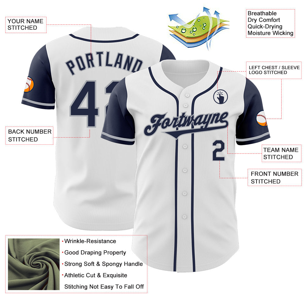 Custom White Navy-Gray Authentic Two Tone Baseball Jersey view 3