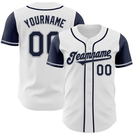 Custom White Navy-Gray Authentic Two Tone Baseball Jersey - Main View