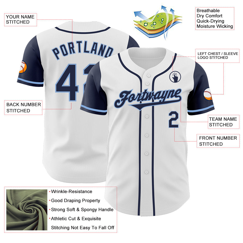 Custom White Navy-Light Blue Authentic Two Tone Baseball Jersey view 3