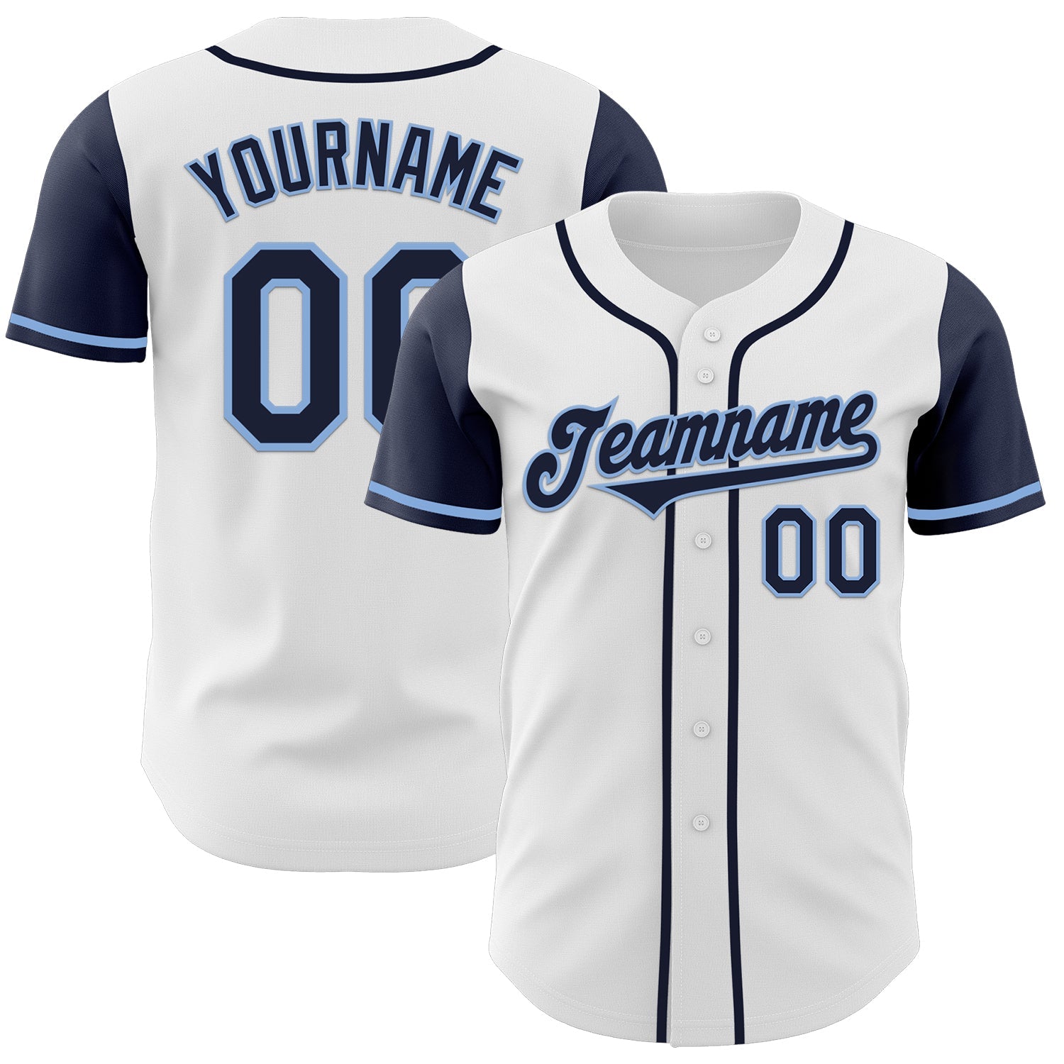 Custom White Navy-Light Blue Authentic Two Tone Baseball Jersey - Main View