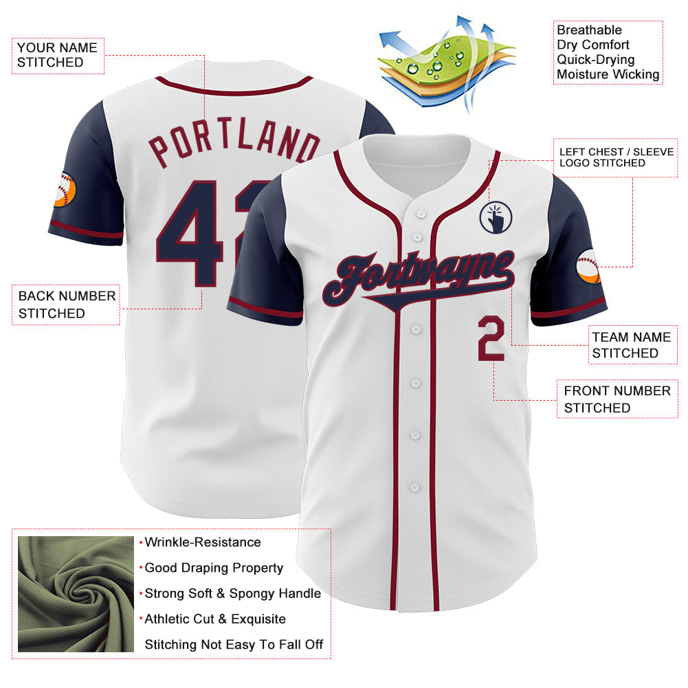 Custom White Navy-Crimson Authentic Two Tone Baseball Jersey view 3