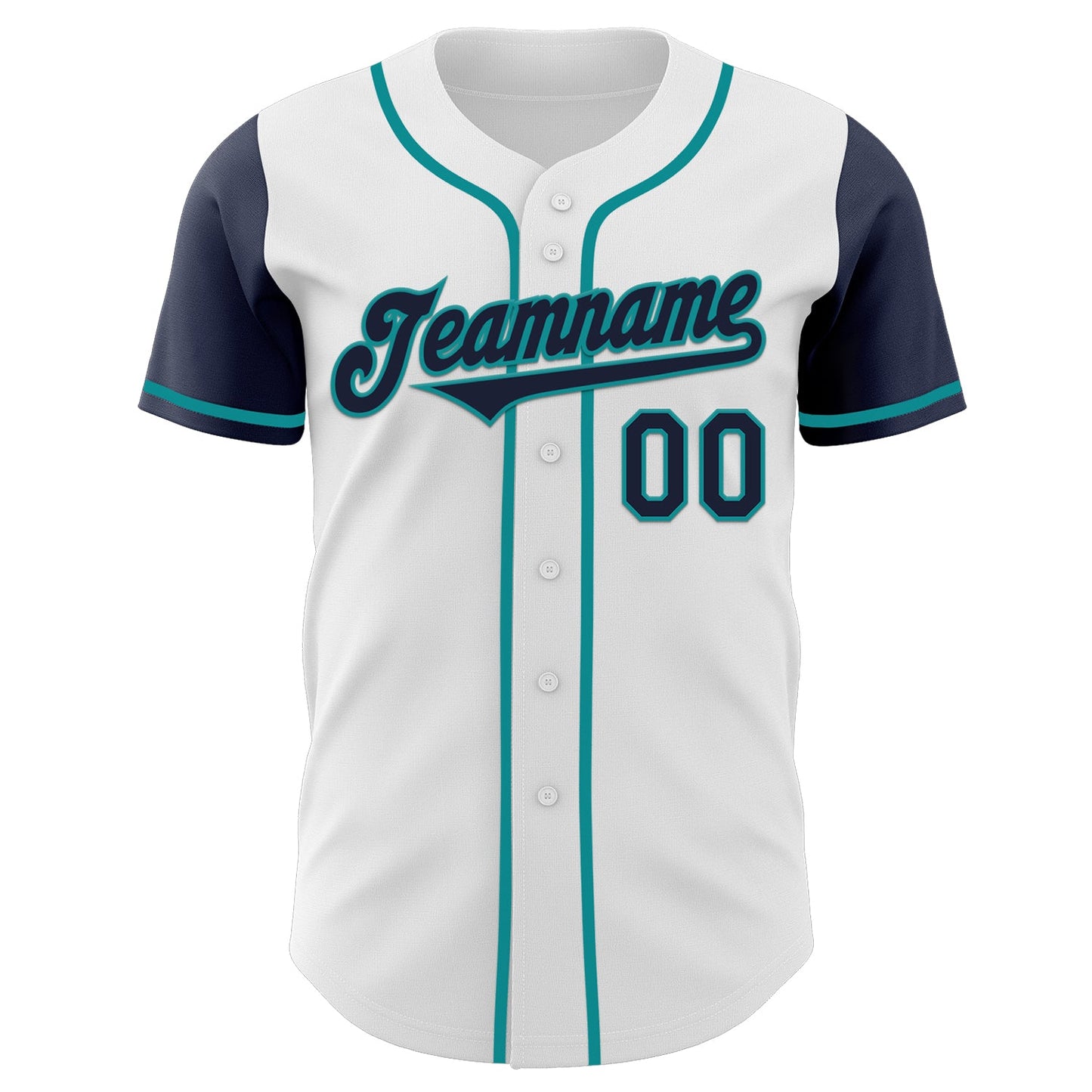 Custom White Navy-Teal Authentic Two Tone Baseball Jersey view 2