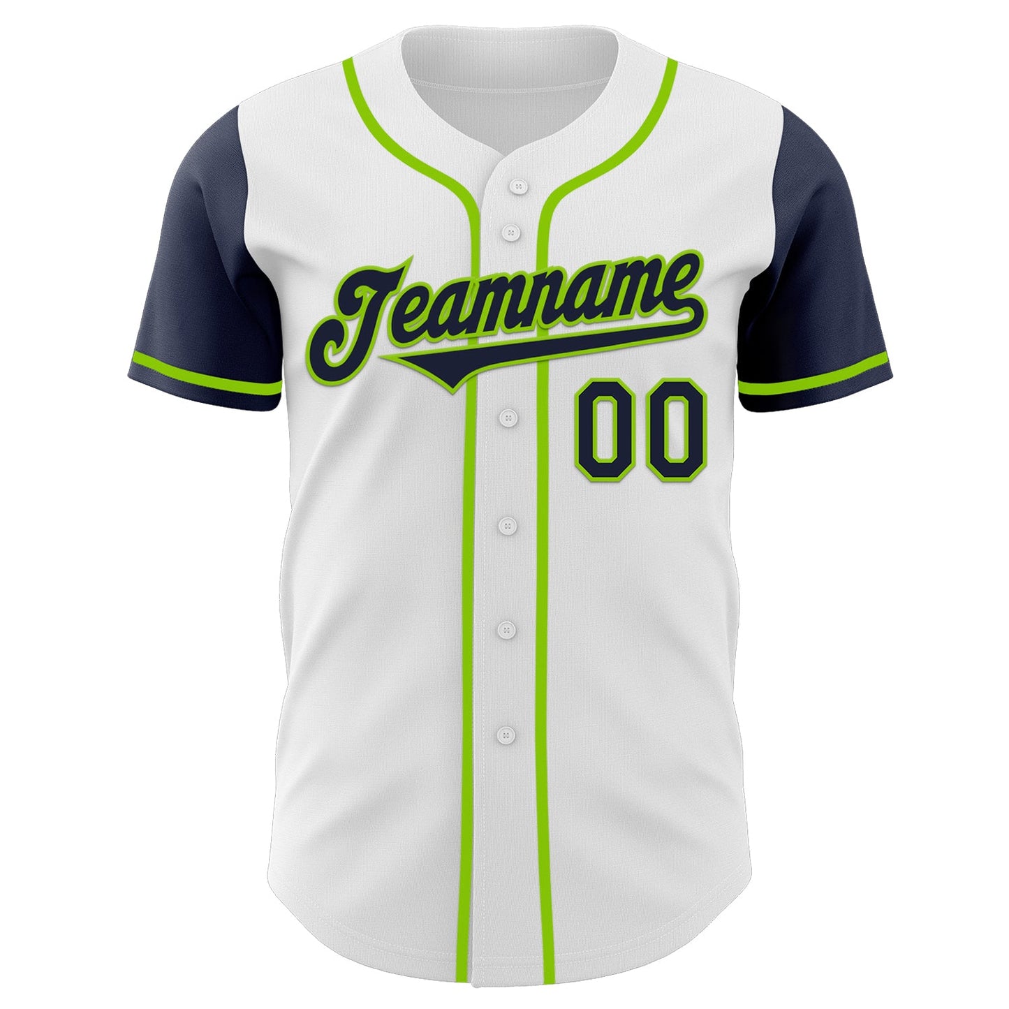 Custom White Navy-Neon Green Authentic Two Tone Baseball Jersey view 2