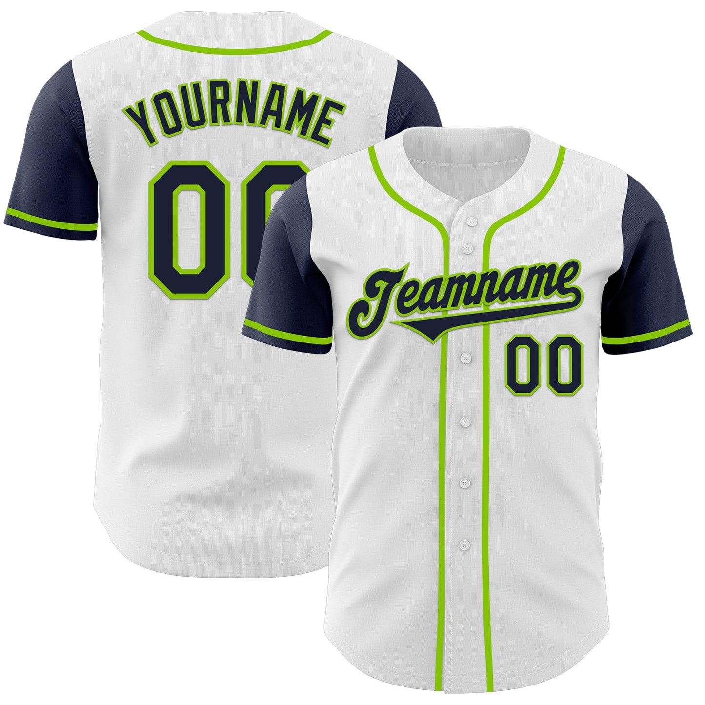 Custom White Navy-Neon Green Authentic Two Tone Baseball Jersey - Main View