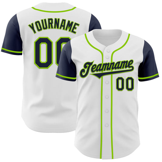Custom White Navy-Neon Green Authentic Two Tone Baseball Jersey - Main View