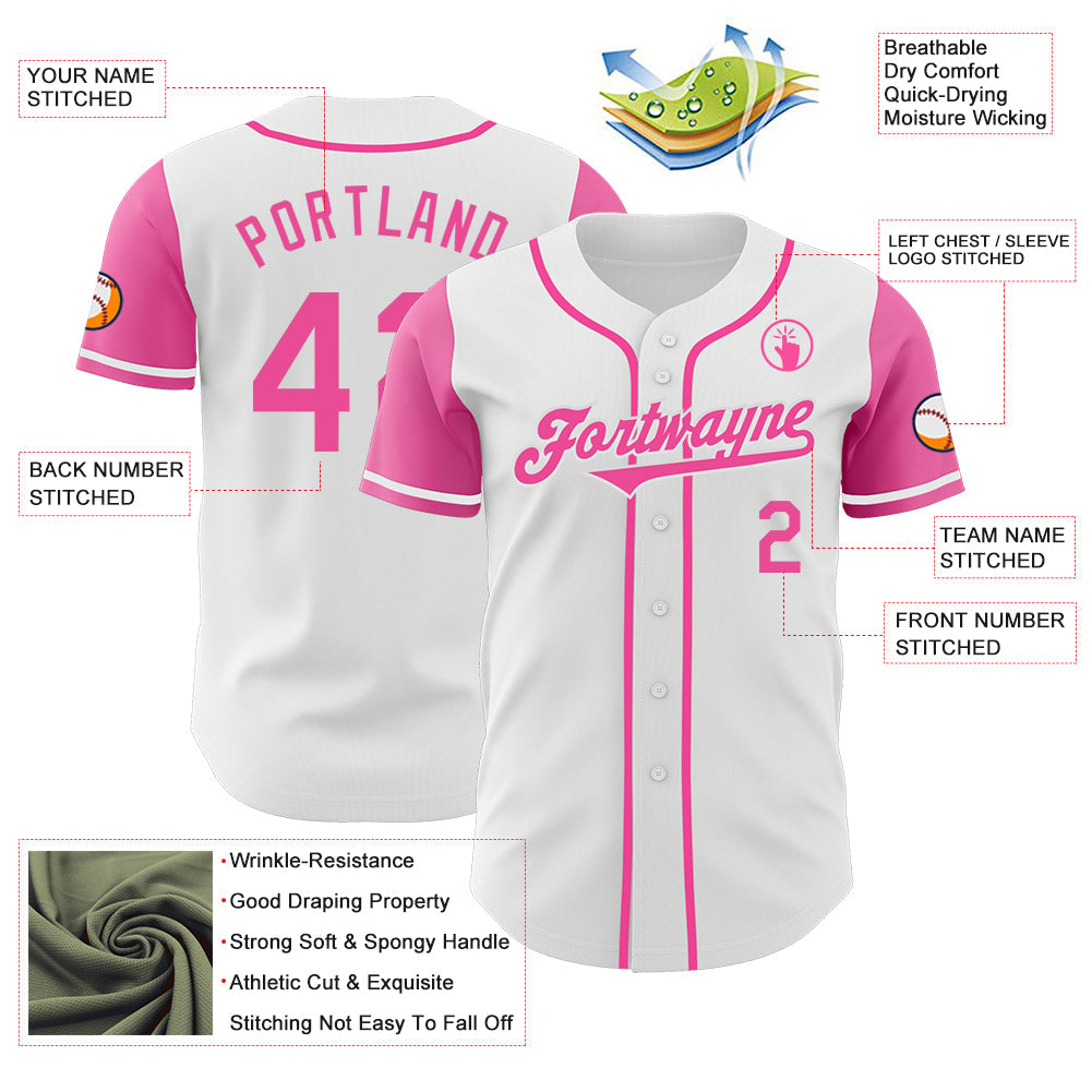 Custom White Pink Authentic Two Tone Baseball Jersey view 3