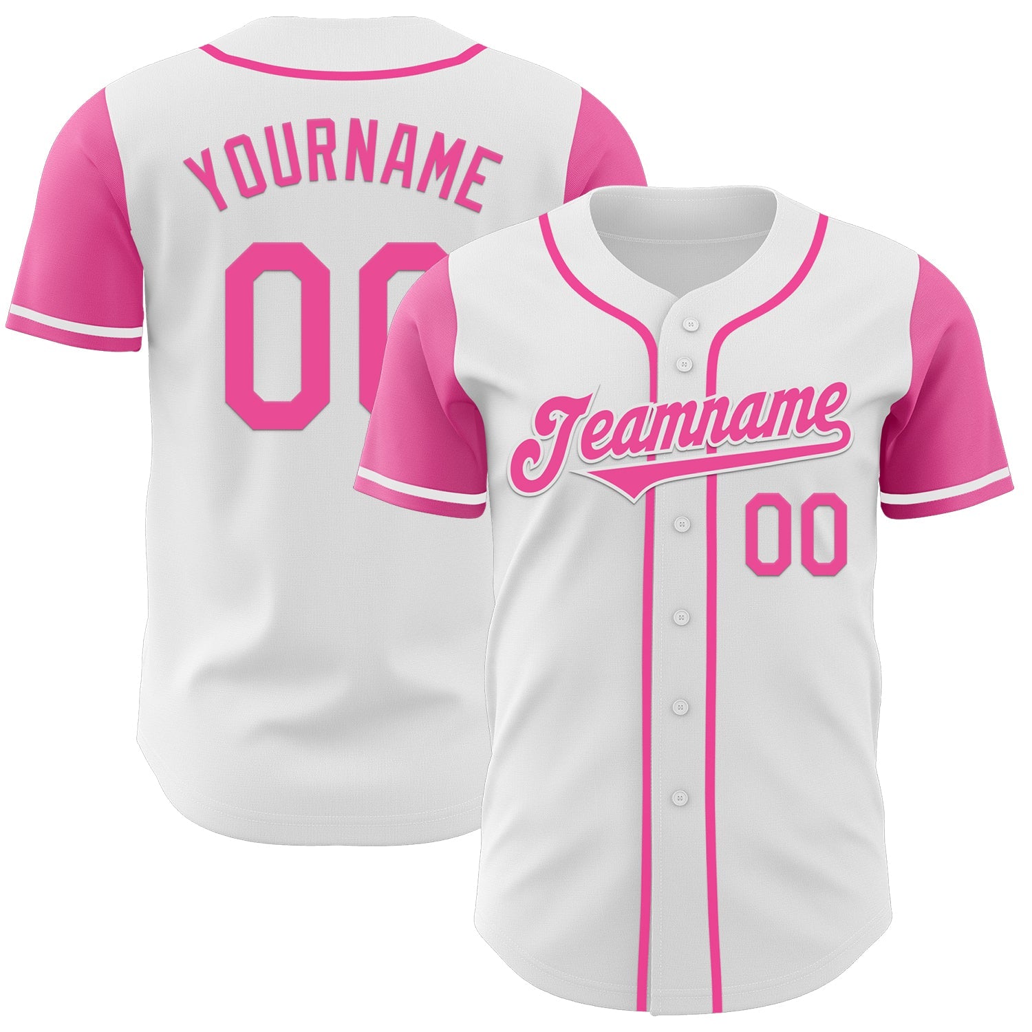 Custom White Pink Authentic Two Tone Baseball Jersey - Main View