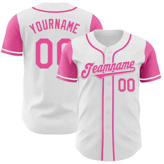 Custom White Pink Authentic Two Tone Baseball Jersey - Main View