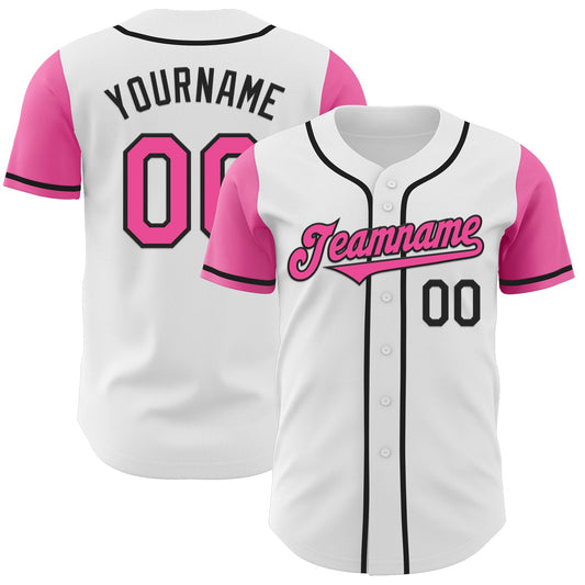 Custom White Pink-Black Authentic Two Tone Baseball Jersey - Main View