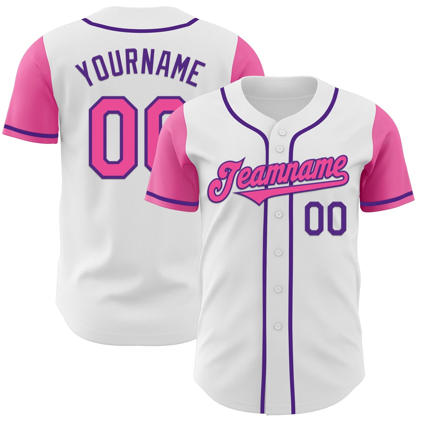Custom White Pink-Purple Authentic Two Tone Baseball Jersey - Main View