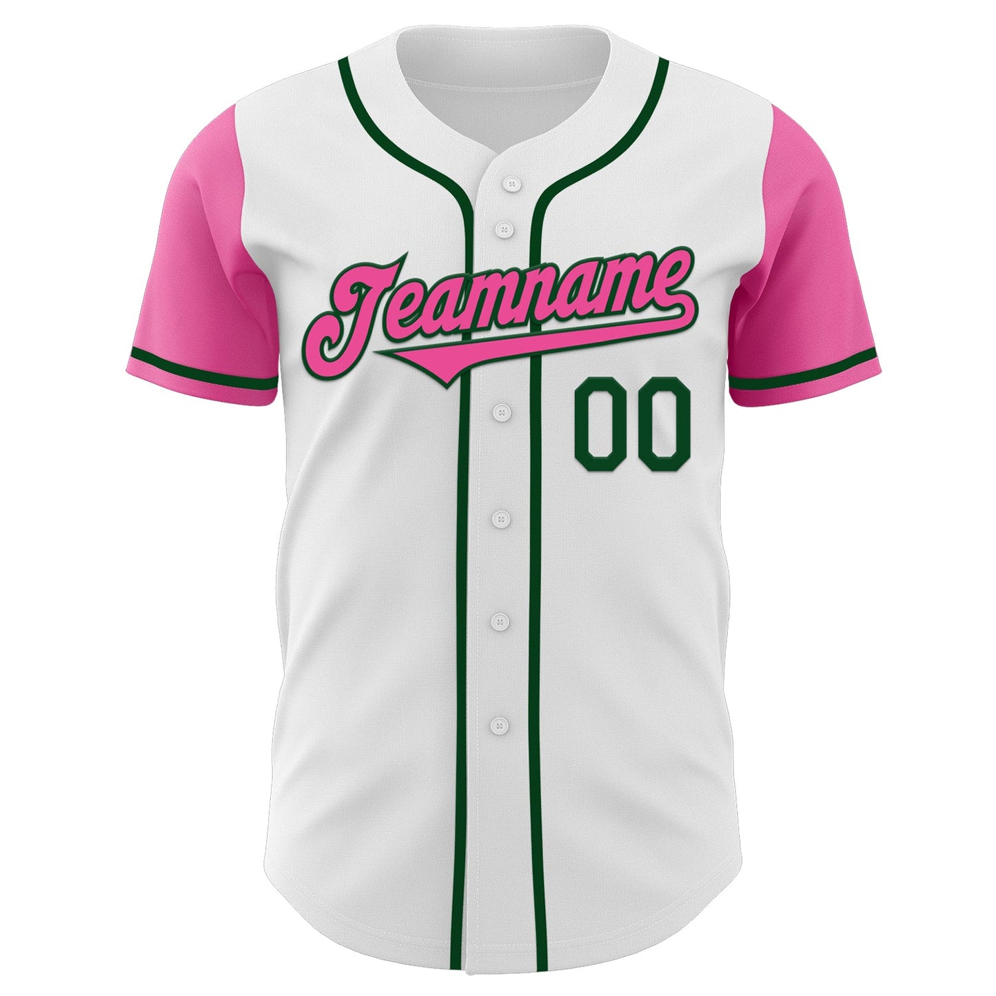 Custom White Pink-Green Authentic Two Tone Baseball Jersey view 2