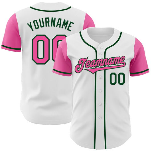 Custom White Pink-Green Authentic Two Tone Baseball Jersey - Main View