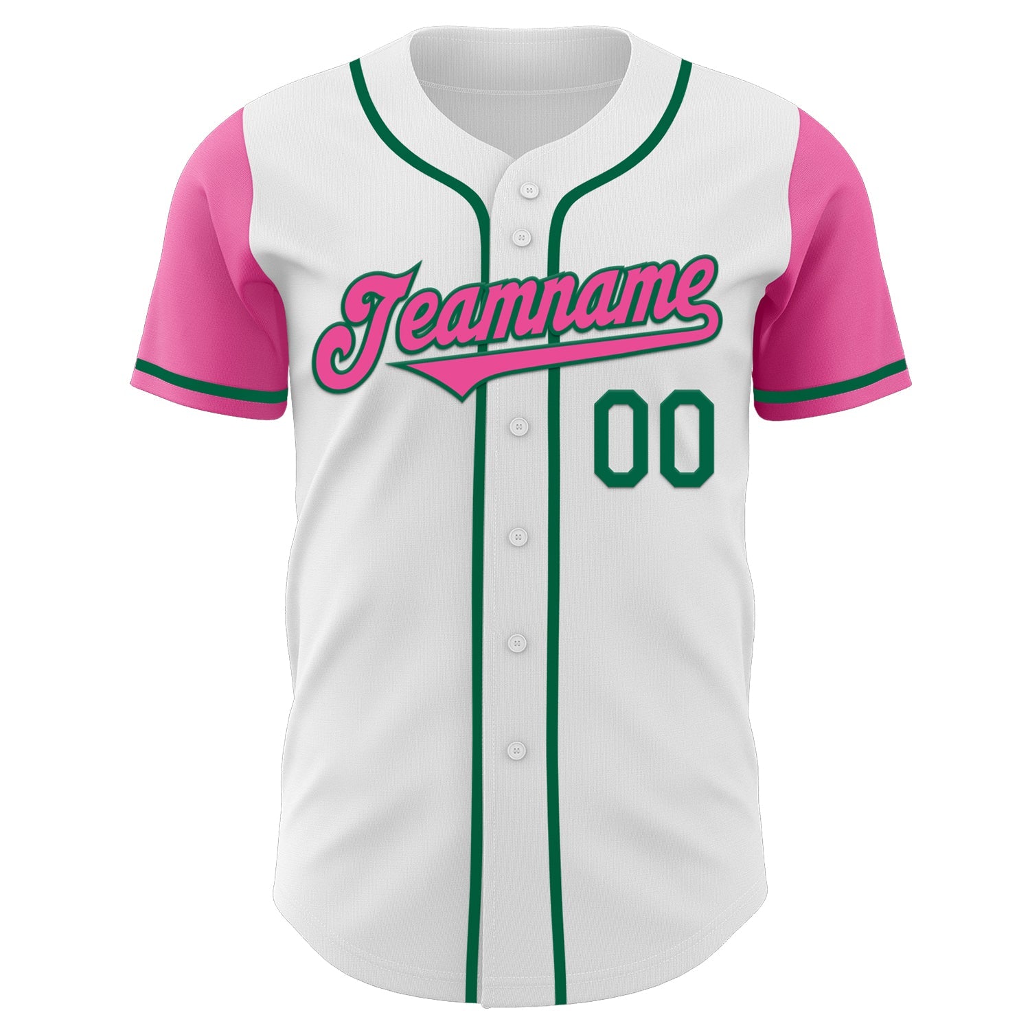 Custom White Pink-Kelly Green Authentic Two Tone Baseball Jersey view 2