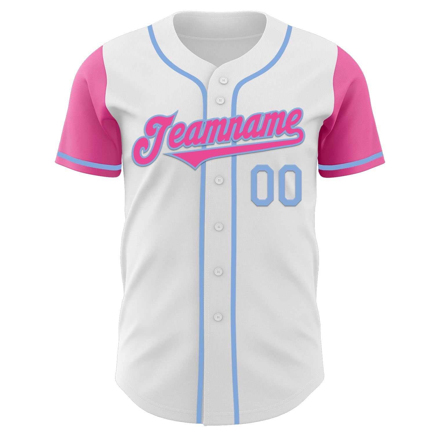 Custom White Pink-Light Blue Authentic Two Tone Baseball Jersey view 2